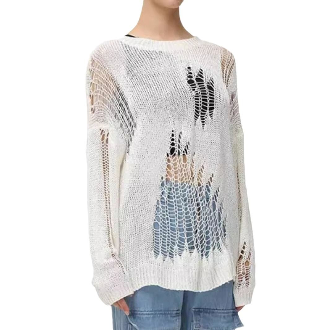 Crochet Knit Cover-Up Long Sleeve Beach Top