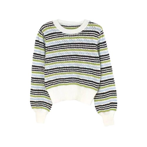Suéter de punto a rayas para mujer, manga larga, cuello redondo, otoño invierno SSU-00004