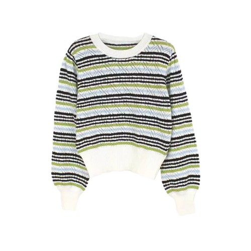 Women's Striped Knit Sweater Long Sleeve Crewneck Autumn Winter SSU-00004