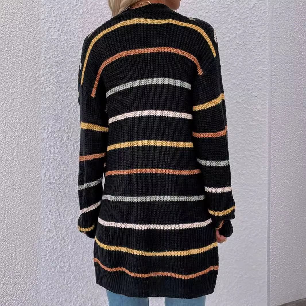 Women's Striped Knit Cardigan Sweater - Long Sleeve Open Front Outerwear SSU-00102