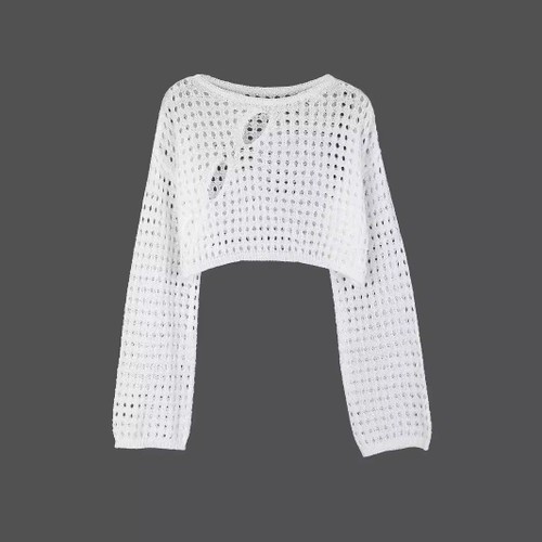 Crochet Long Sleeve Top Hollow Out Beach Cover Up SSU-00040