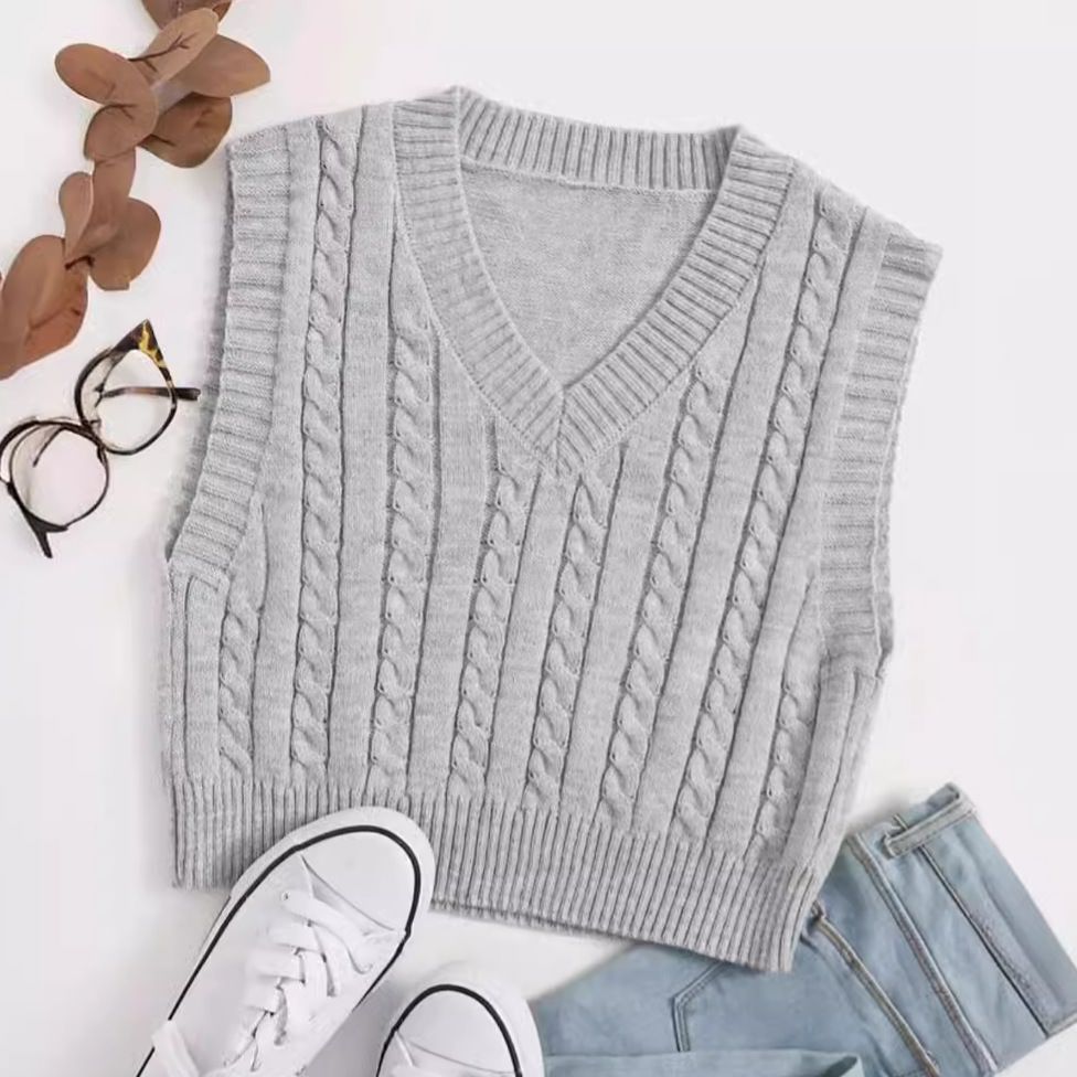 Maglione senza maniche a trecce da donna Primavera Autunno Inverno SSU-00003