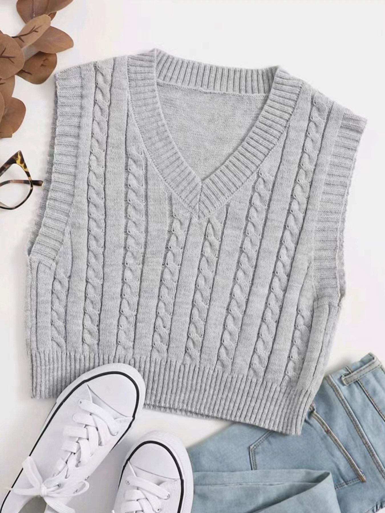 Maglione senza maniche a trecce da donna Primavera Autunno Inverno SSU-00003