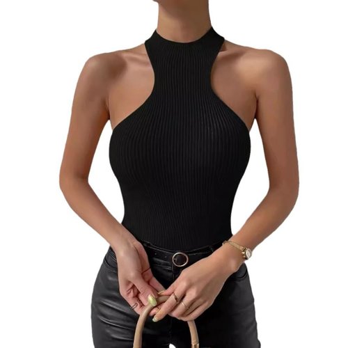 Strickweste für Damen, ärmellos, Neckholder, rückenfrei, SSU-00050