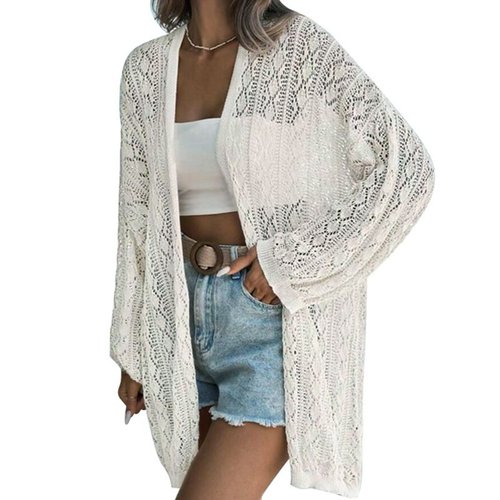 Cardigan lavorato a maglia, aperto sul davanti, all'uncinetto, copricostume estivo