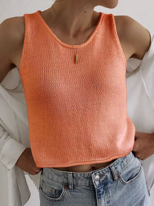 Women's Knit Sweater Vest - Sleeveless Cropped Pullover Top SSU-00042