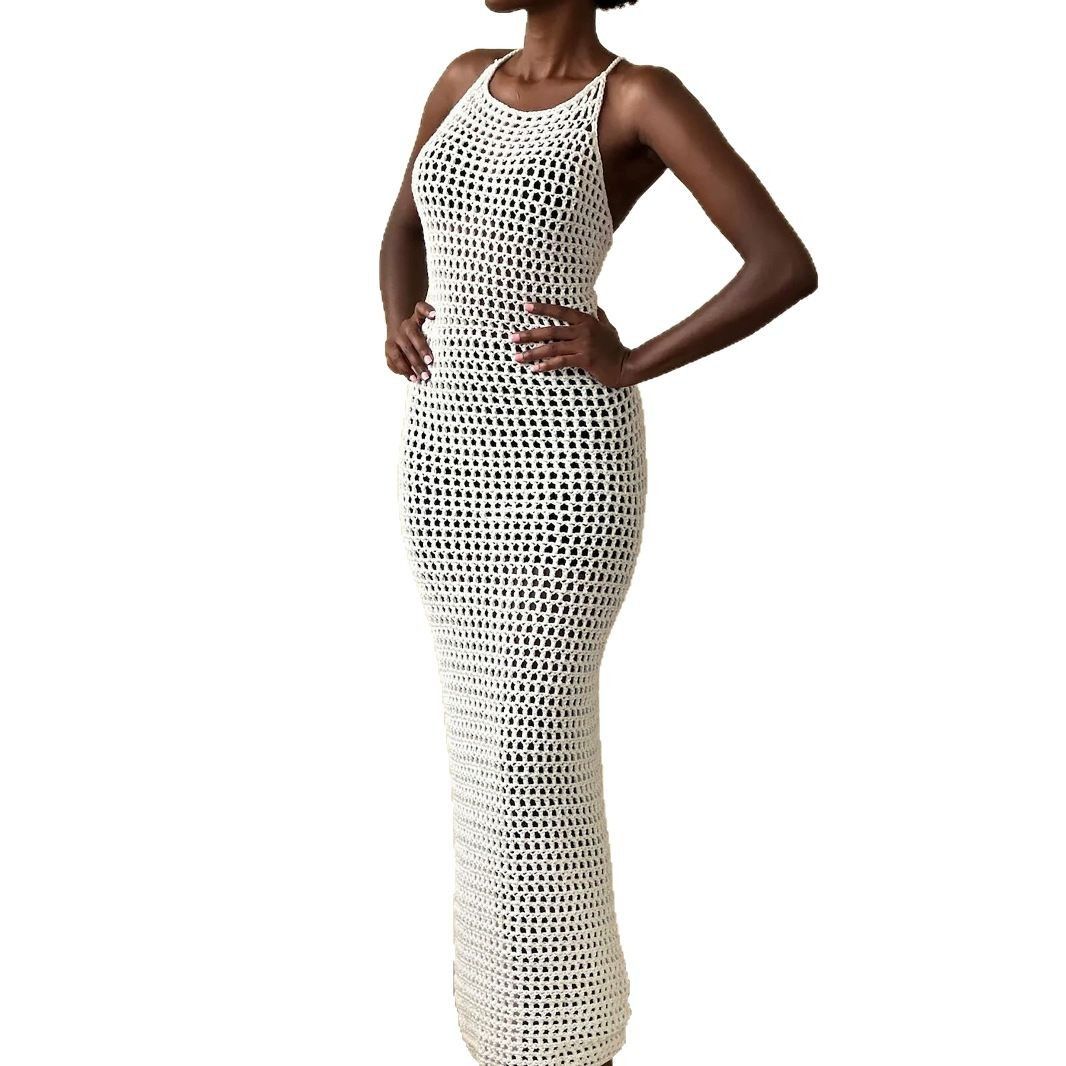 Knitted Crochet Cover Up Maxi Dress Beach Vacation Summer