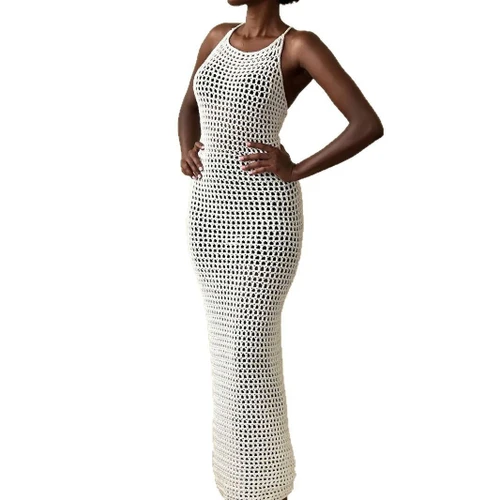Knitted Crochet Cover Up Maxi Dress Beach Vacation Summer