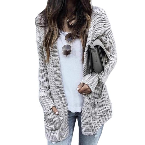 Cardigan lavorato a maglia tinta unita, manica lunga, giacca casual