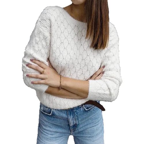 Knitted Backless Lace Long Sleeve Top SSU-00127