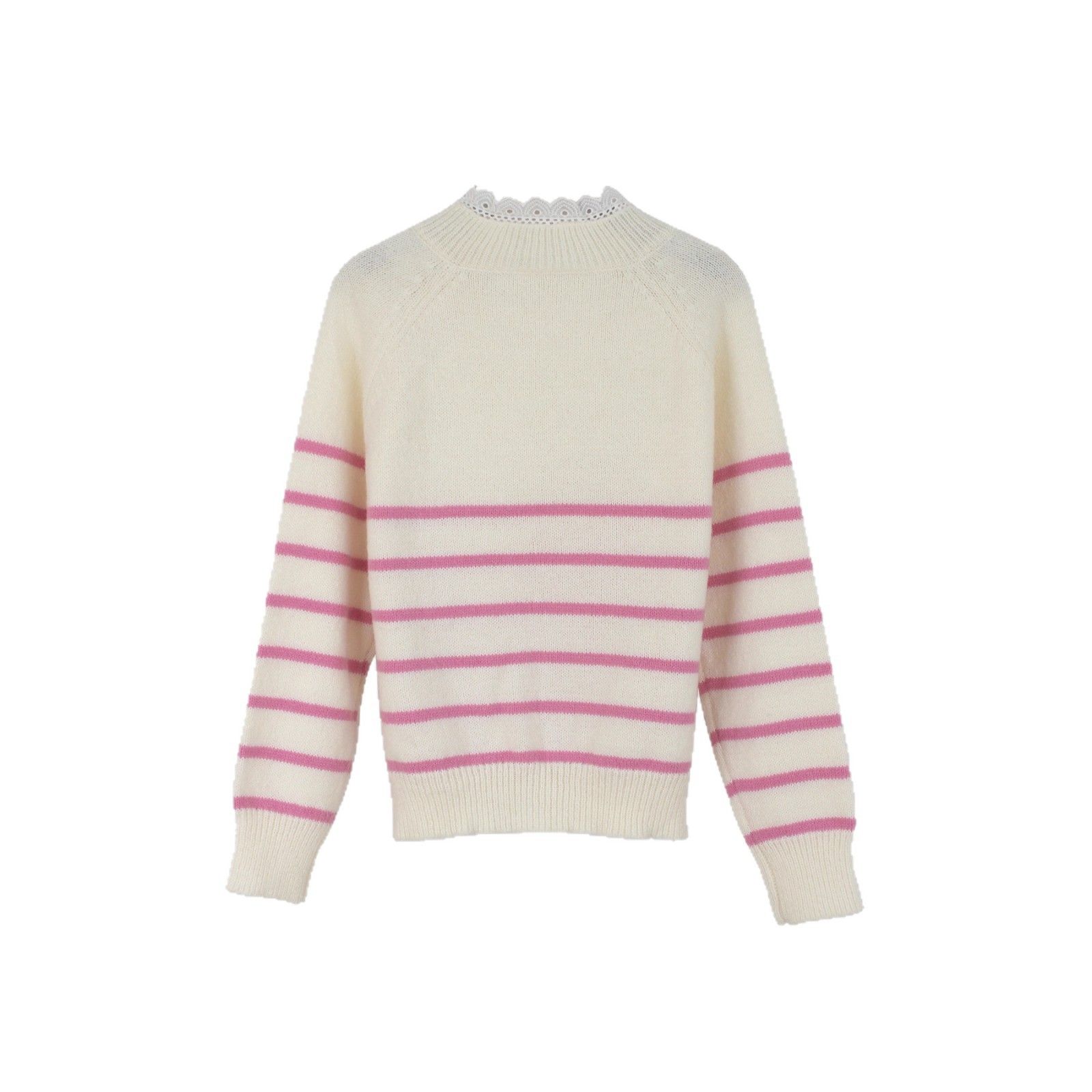 Knit Striped Sweater Lace Patchwork Long Sleeve Top SSU-00073
