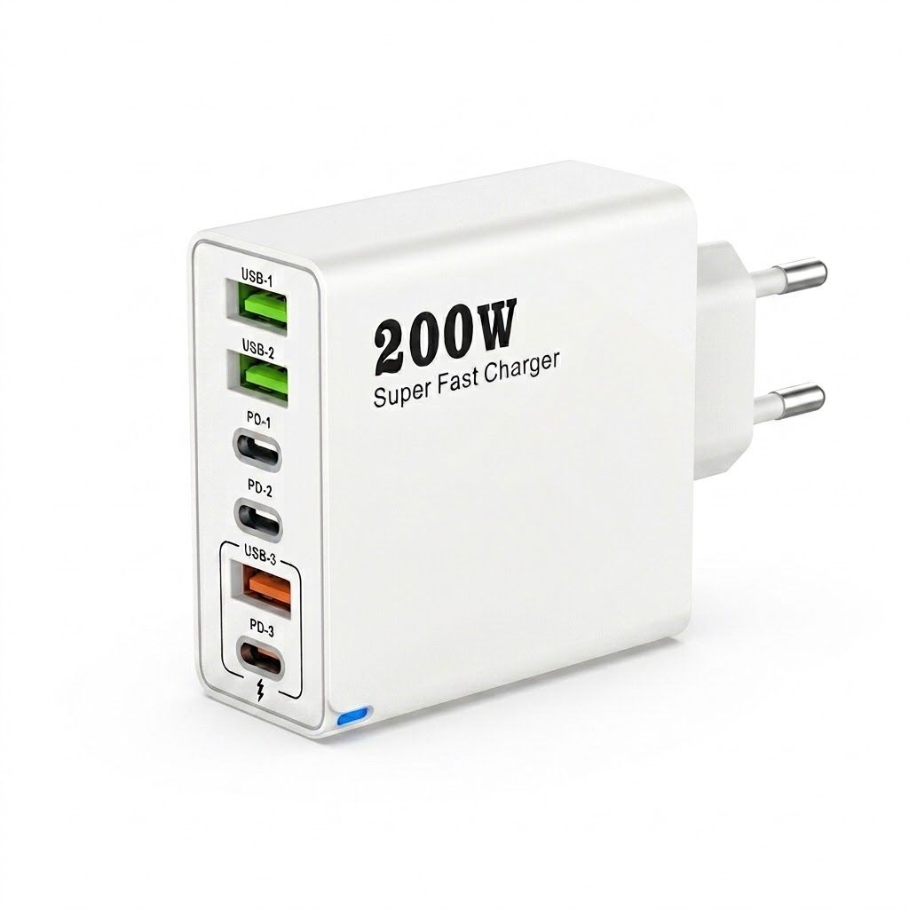 200W Super Fast Charger, Multi-Port USB-C PD Wall Adapter