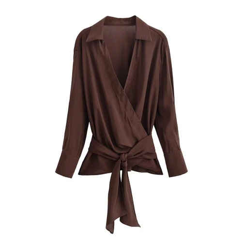 Striped Tie-Waist Blouse - European Style KUN-00112