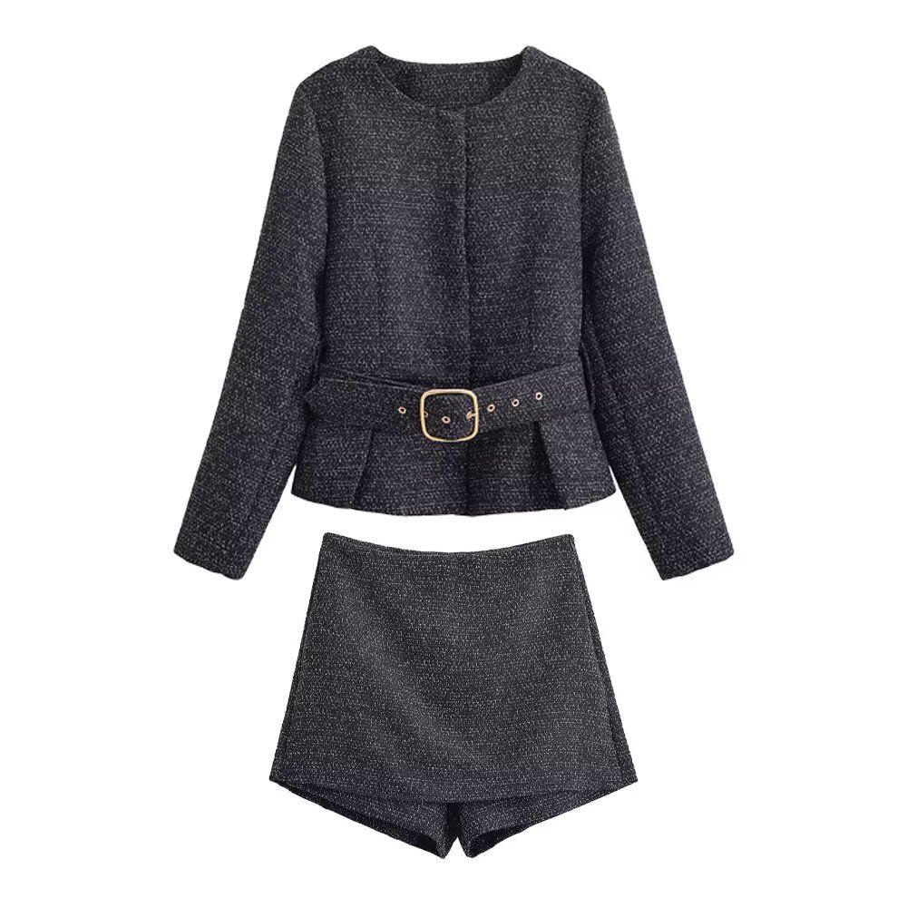Completo blazer e gonna in tweed - Elegante bianco e nero KUN-00105