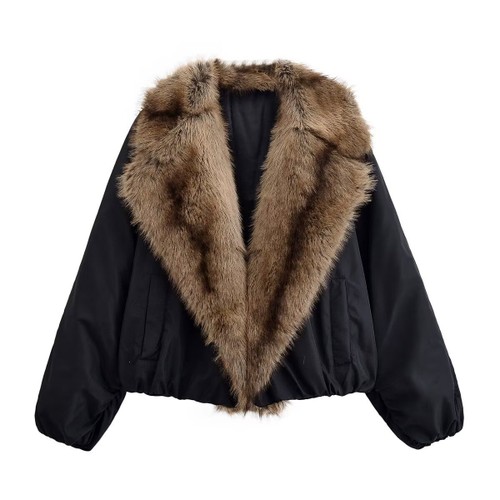 Women's Stylish Casual Faux Fur Collar Jacket KUN-00215