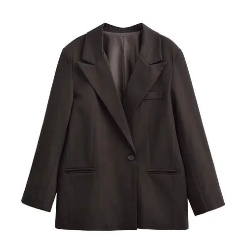 Blazer da donna, giacca elegante marrone testurizzata KUN-00040