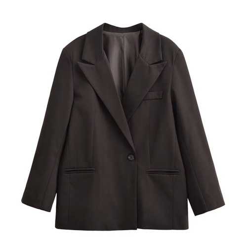 Blazer Women's Stylish Brown Textured Suit Jacket KUN-00040