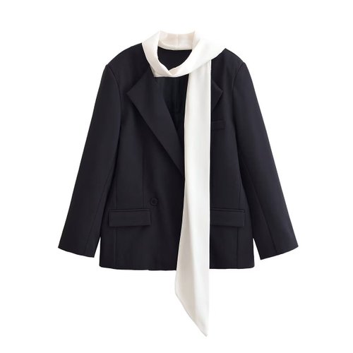 Blazer da donna con sciarpa a blocchi di colore, modello KUN-00037
