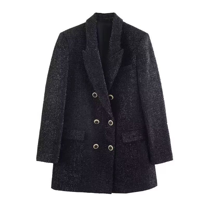 Tweed Blazer - Women's Chic European Style Collared Jacket KUN-00038