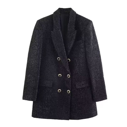 Tweed Blazer - Women's Chic European Style Collared Jacket KUN-00038