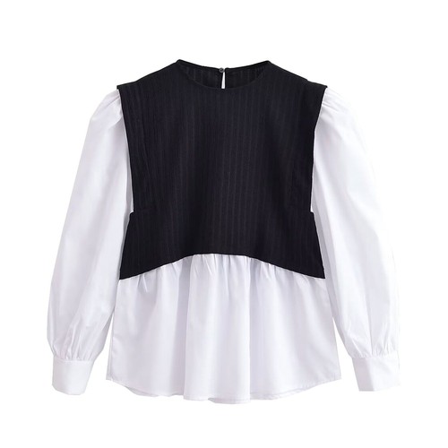 Women's Color Block Patchwork Top - Chic Two Piece Look KUN-00043