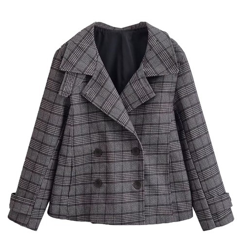 Women's Plaid Double-Breasted Casual Blazer KUN-00148