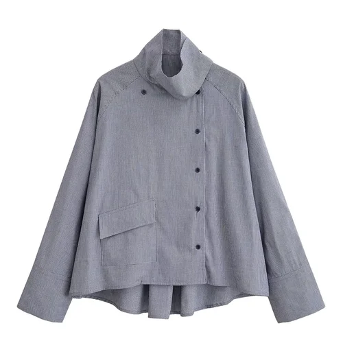 Camicia a quadri con taschino - Elegante blusa in stile europeo KUN-00104