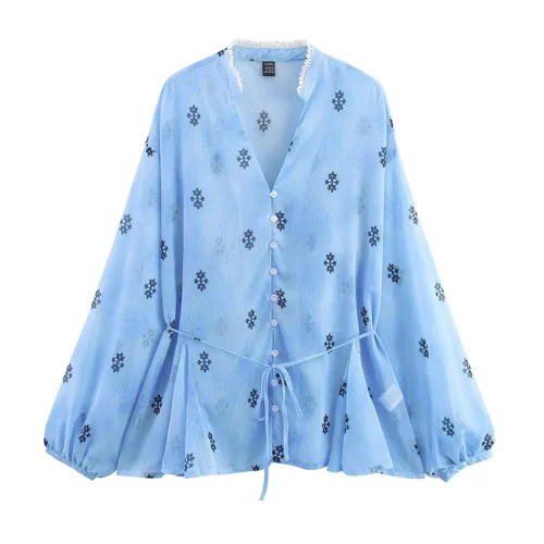 Camicetta in chiffon - Top snellente in vita con pizzo floreale KUN-00121