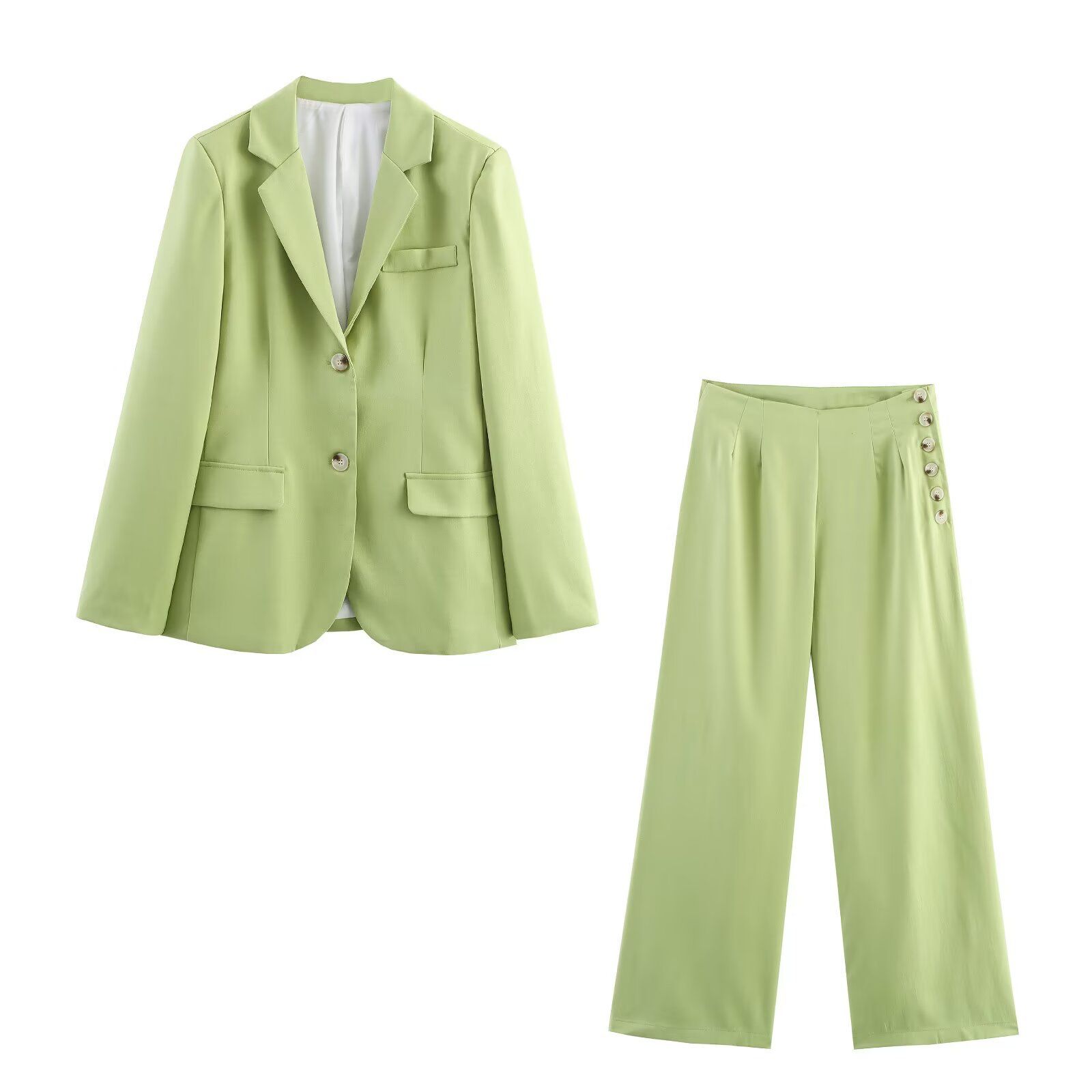 Conjunto de blazer verde para mujer: elegante y versátil KUN-00051