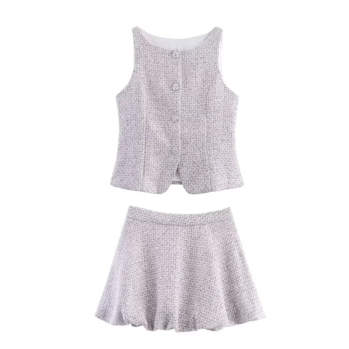 Conjunto de falda de tweed: un atuendo elegante y versátil para mujer KUN-00020