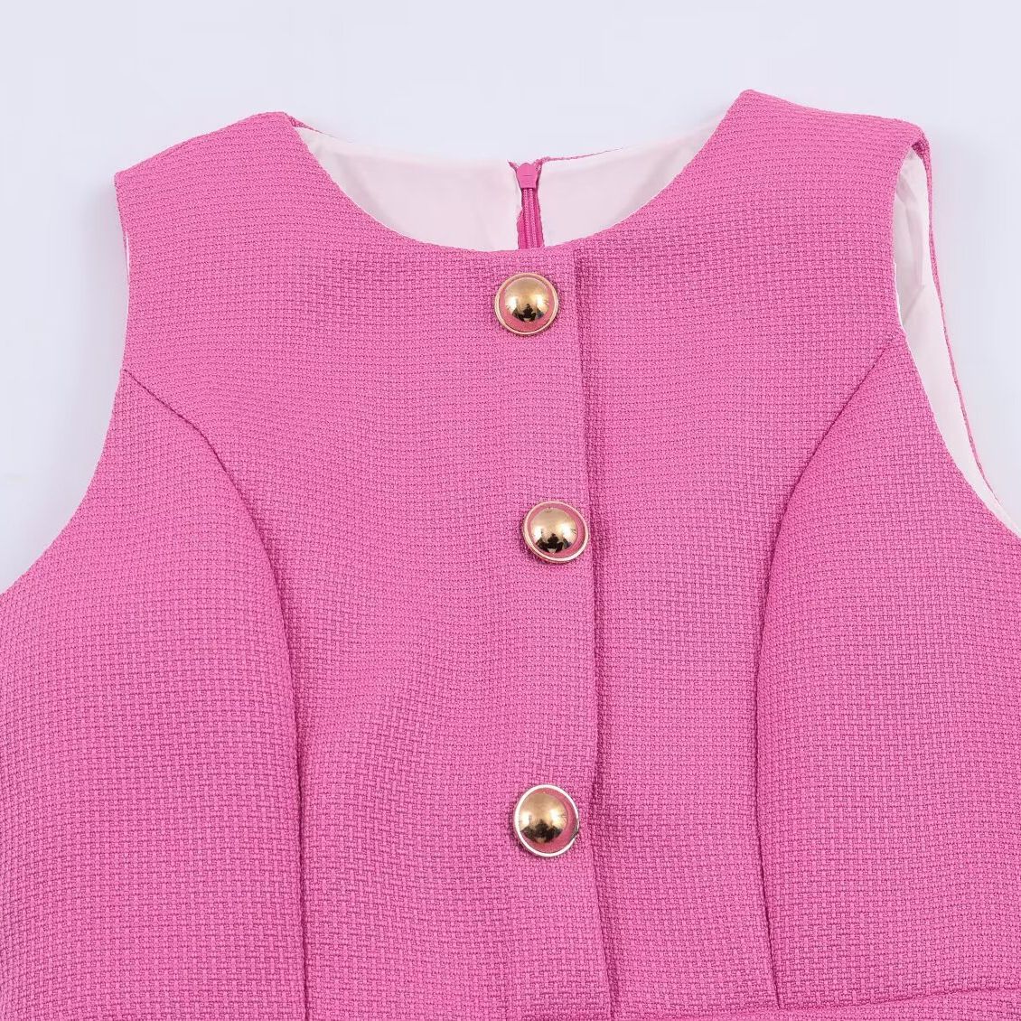 Tweed Sleeveless Dress Elegant Chic KUN-00055