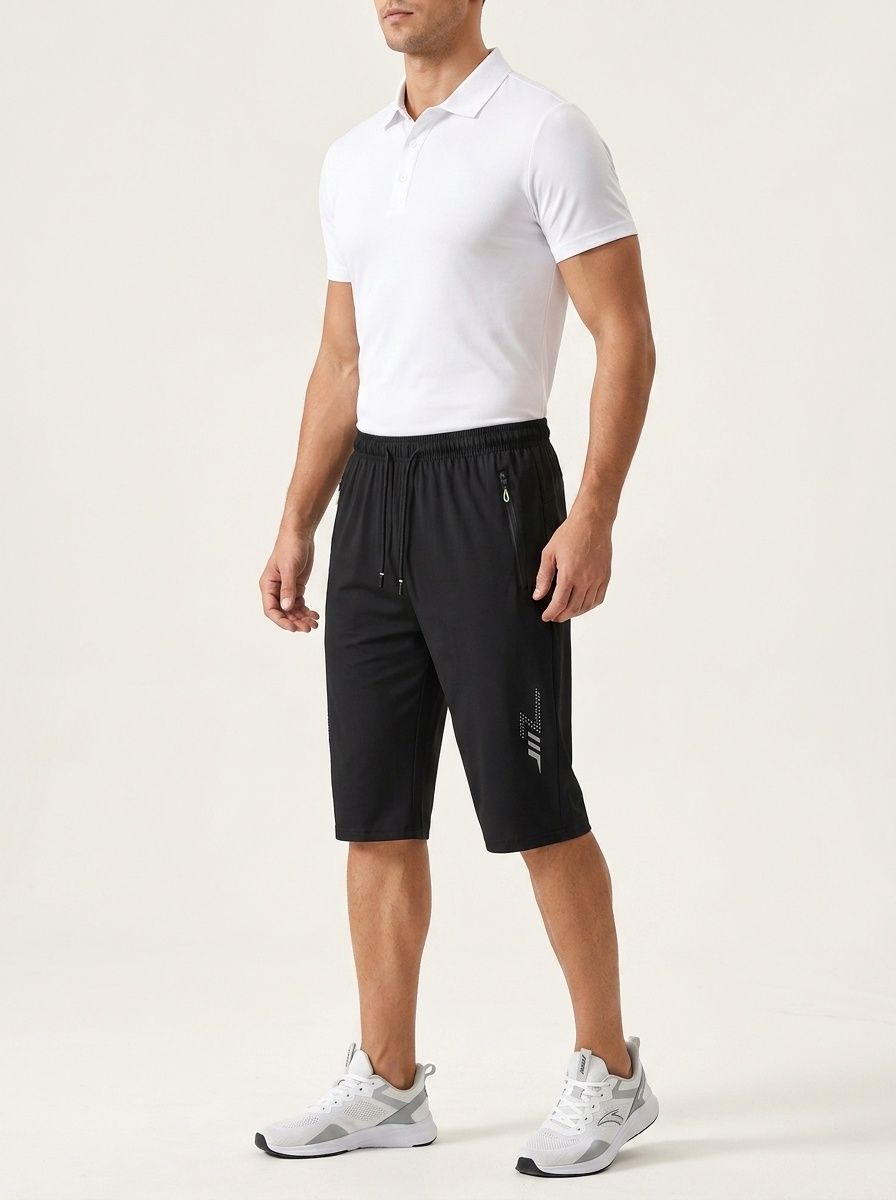 Pantaloncini capri sportivi da uomo con tasche con cerniera