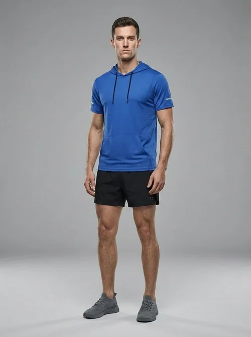 T-shirt de sport à capuche à manches courtes et séchage rapide pour homme