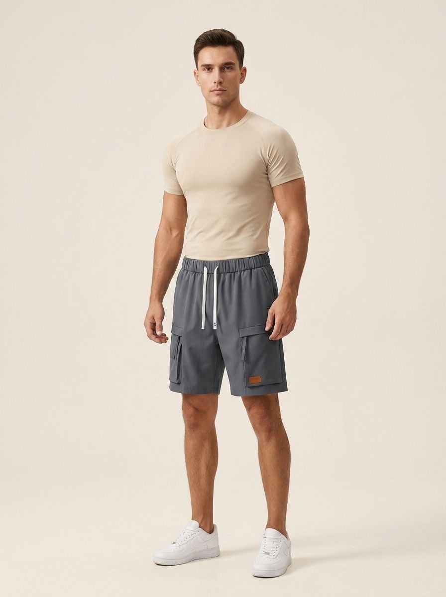Pantaloncini cargo casual da uomo con coulisse e tasche