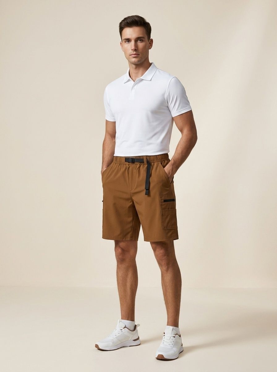 Pantaloncini cargo da uomo ad asciugatura rapida per attività all'aperto con cintura