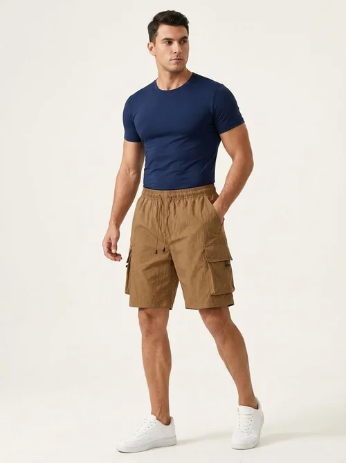 Pantaloncini cargo da uomo leggeri con tasche e coulisse