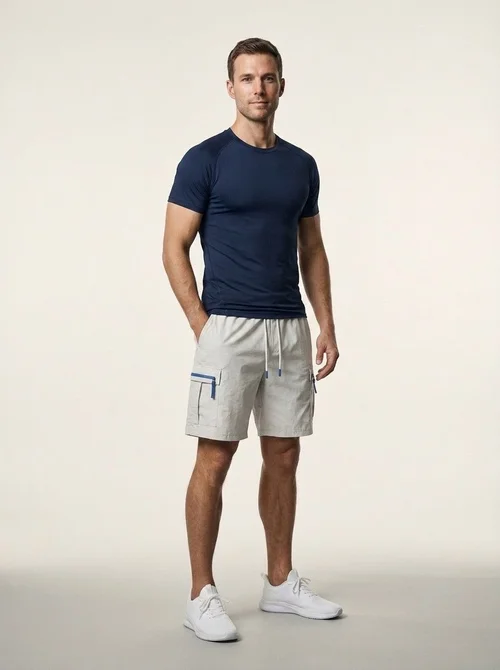 Pantaloncini cargo casual da uomo con tasche con cerniera - Abbigliamento sportivo