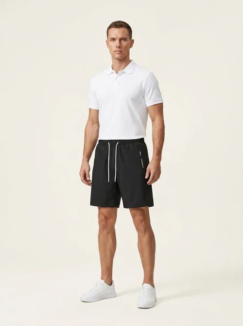Pantaloncini da bagno da uomo ad asciugatura rapida con tasca con cerniera