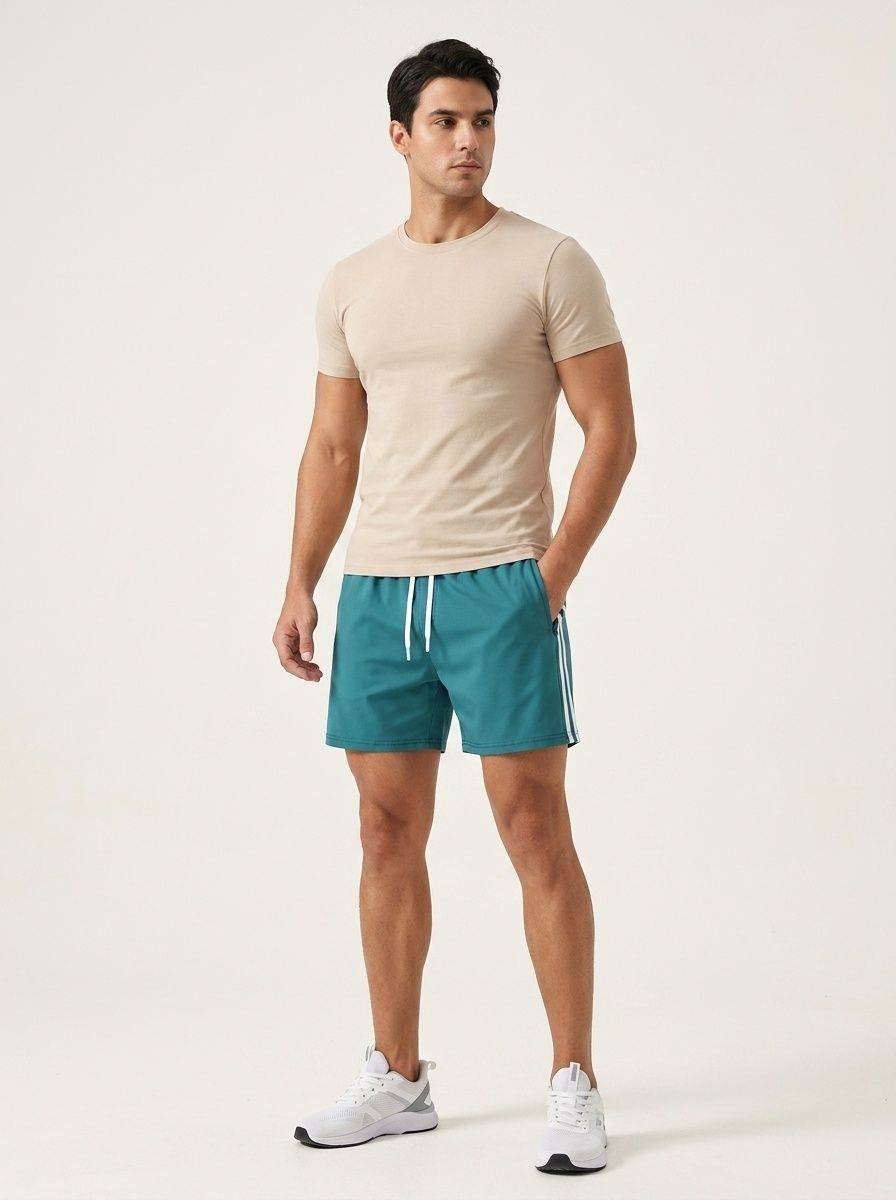 Pantaloncini da ginnastica da uomo a righe con tasche con cerniera