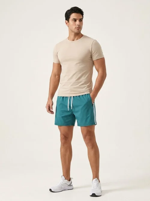 Pantaloncini da ginnastica da uomo a righe con tasche con cerniera