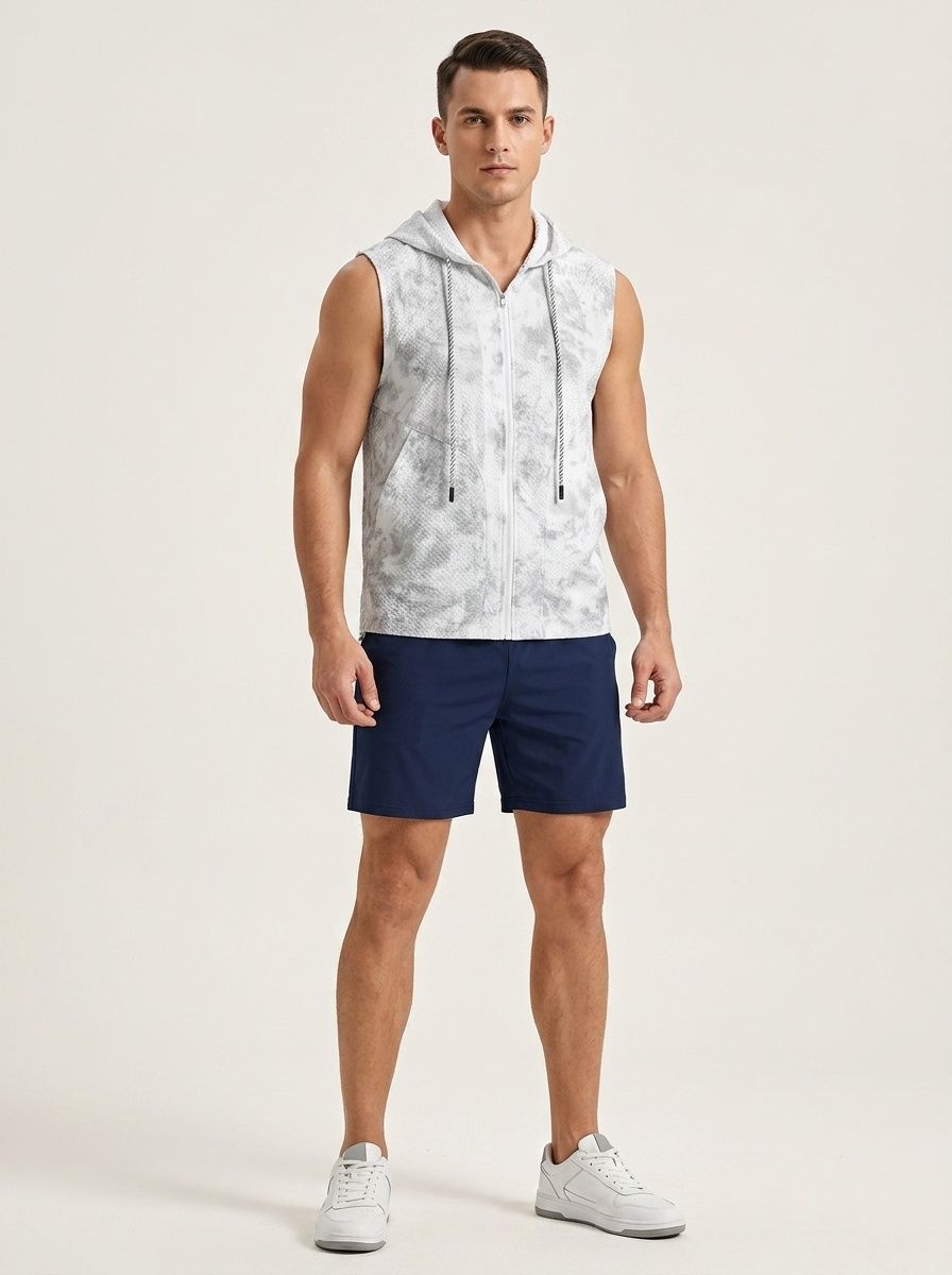 Gilet da uomo leggero con cappuccio e senza maniche, ideale per la corsa e le attività all'aperto.