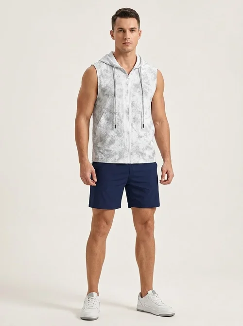Gilet da uomo leggero con cappuccio e senza maniche, ideale per la corsa e le attività all'aperto.