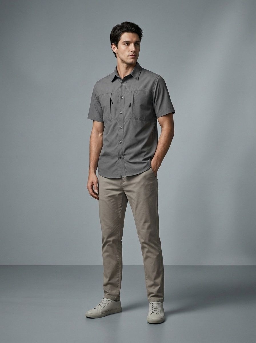 Men's Outdoor Tactical Short Sleeve Shirt with Hidden Chest Pockets
