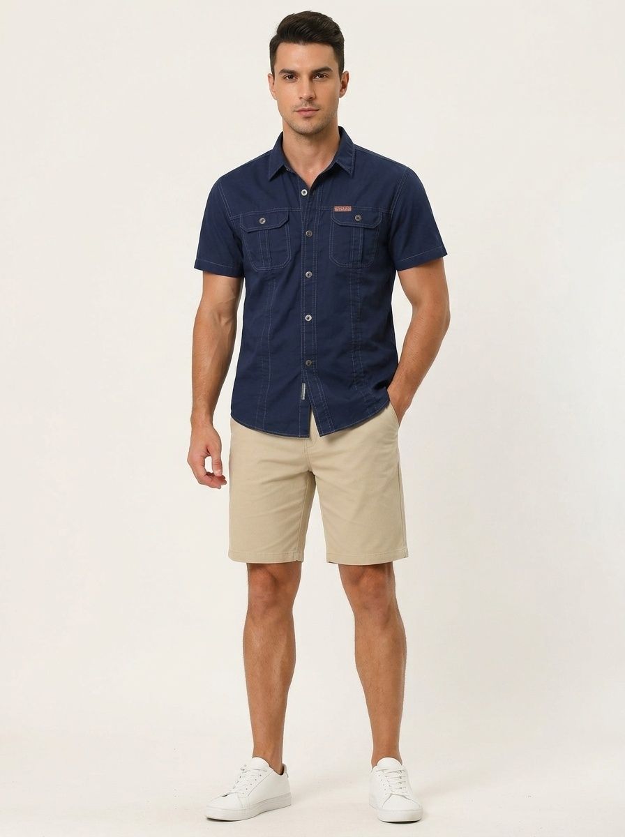 Camicia tattica casual da uomo a maniche corte per attività all'aperto.
