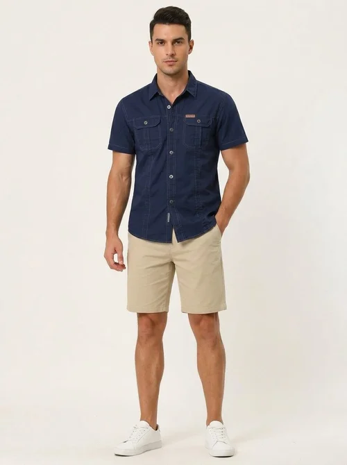 Camicia tattica casual da uomo a maniche corte per attività all'aperto.