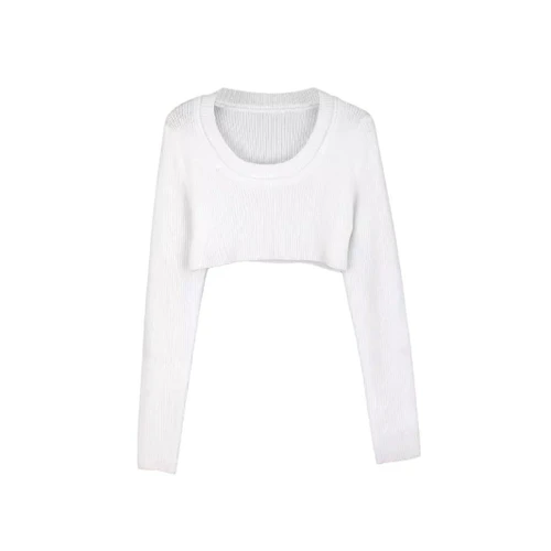 Women's Crewneck Knit Sweater Long Sleeve Cropped Top SSU-00109