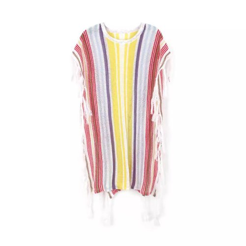 Top de punto con cuello redondo para mujer, pareo playero SSU-00007