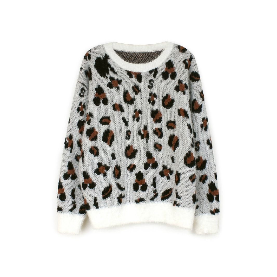 Knit Leopard Print Sweater Long Sleeve Crew Neck Pullover SSU-00059