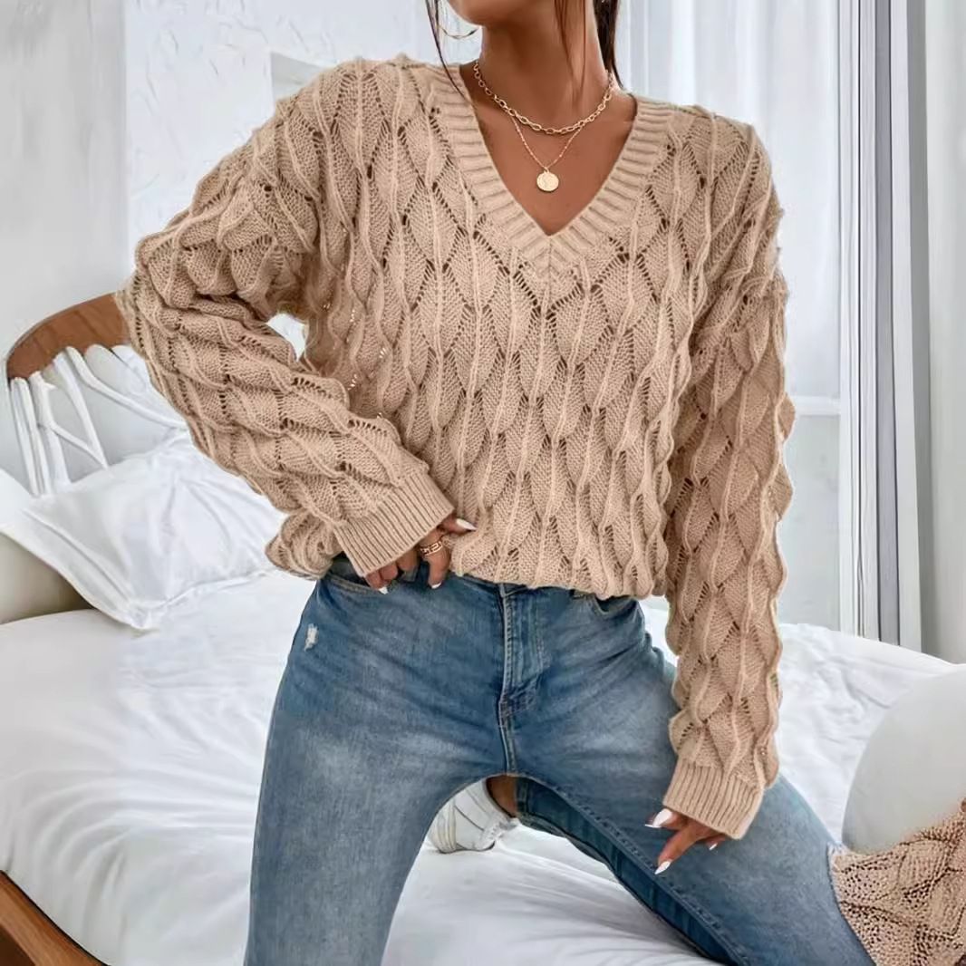 Women's V-Neck Knit Sweater Long Sleeve Pullover Autumn SSU-00106