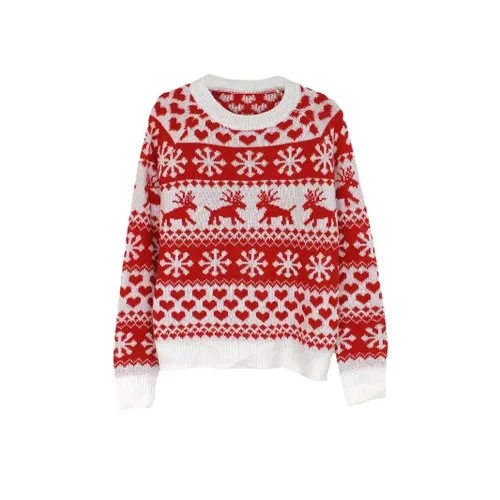 Suéter navideño de punto con cuello redondo y manga larga para mujer SSU-00111
